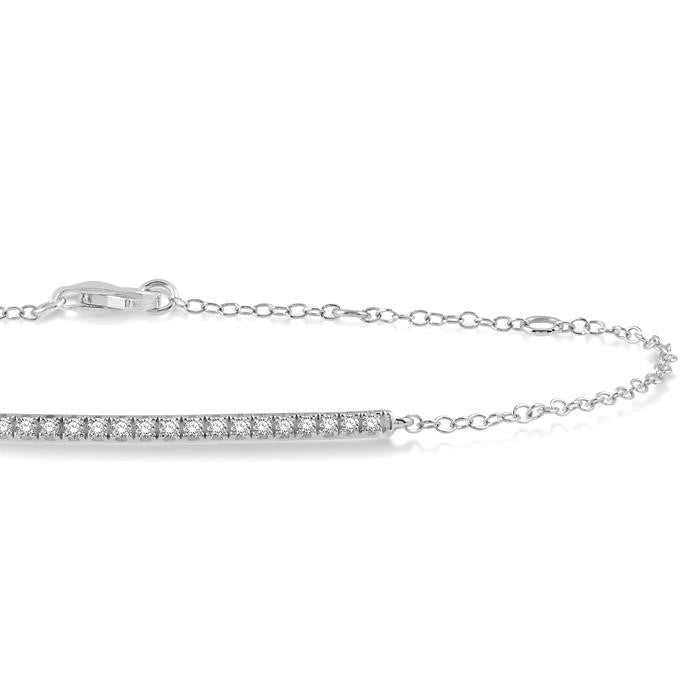 1/5 Ctw Bar Shape Round Cut Diamond Link Chain Bracelet in 10K White Gold