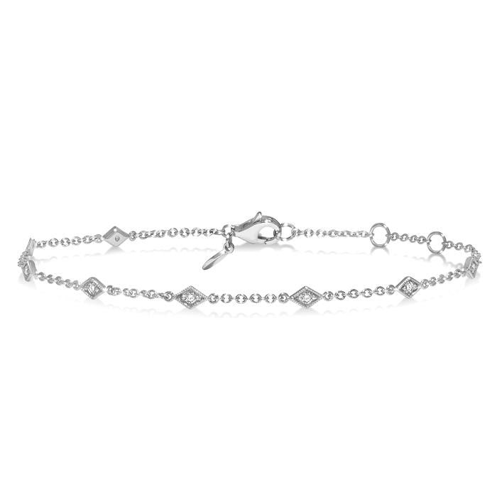 1/6 Ctw Diamond Shape Mount Round Cut Diamond Station Bracelet in 10K White Gold