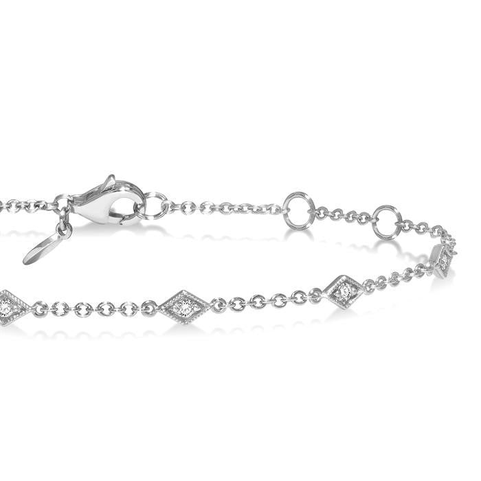 1/6 Ctw Diamond Shape Mount Round Cut Diamond Station Bracelet in 10K White Gold