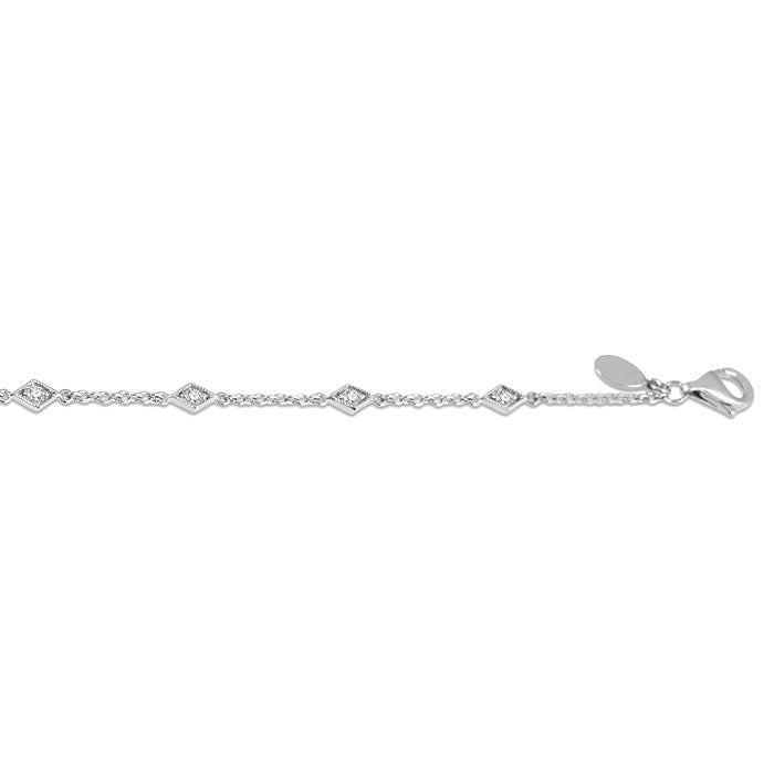 1/6 Ctw Diamond Shape Mount Round Cut Diamond Station Bracelet in 10K White Gold