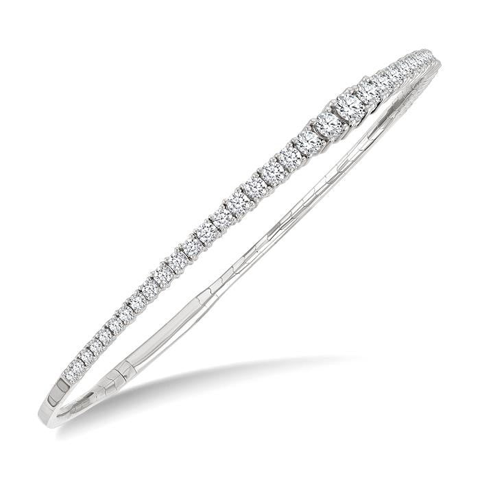 2 Ctw Round Cut Diamond Halfway Graduated Flex Bangle in 14K White Gold