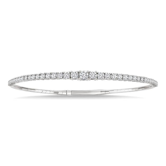 2 Ctw Round Cut Diamond Halfway Graduated Flex Bangle in 14K White Gold