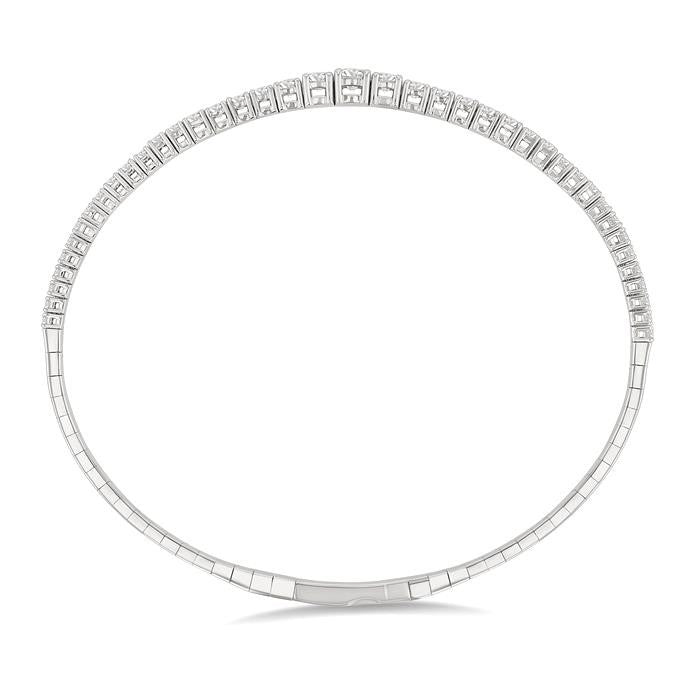 2 Ctw Round Cut Diamond Halfway Graduated Flex Bangle in 14K White Gold
