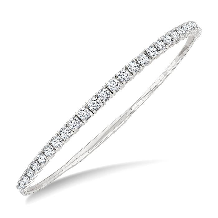 3 Ctw Round Cut Diamond Halfway Graduated Flex Bangle in 14K White Gold