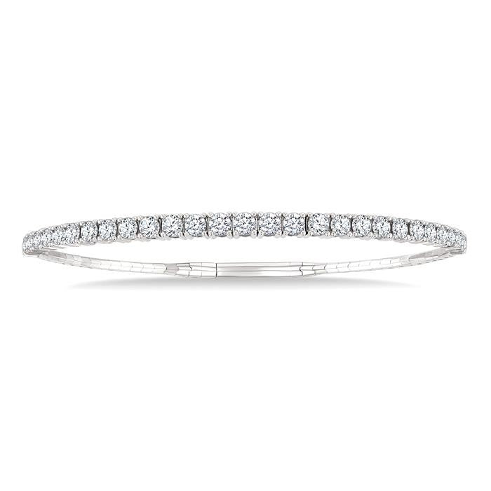 3 Ctw Round Cut Diamond Halfway Graduated Flex Bangle in 14K White Gold