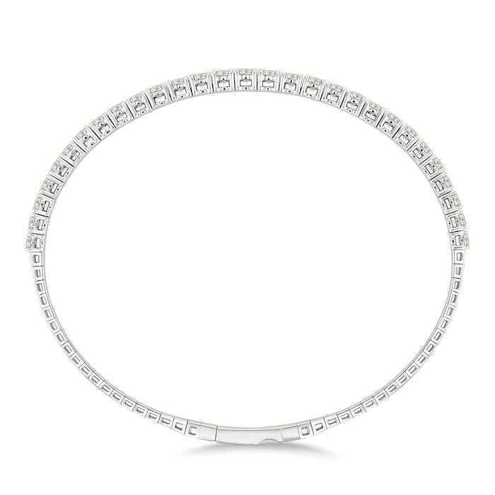 3 Ctw Round Cut Diamond Halfway Graduated Flex Bangle in 14K White Gold