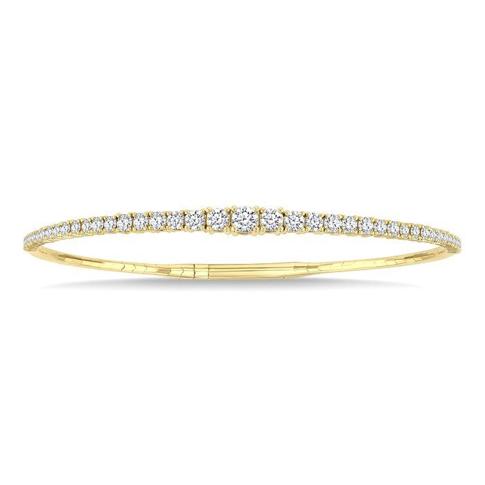 2 Ctw Round Cut Diamond Halfway Graduated Flex Bangle in 14K Yellow Gold