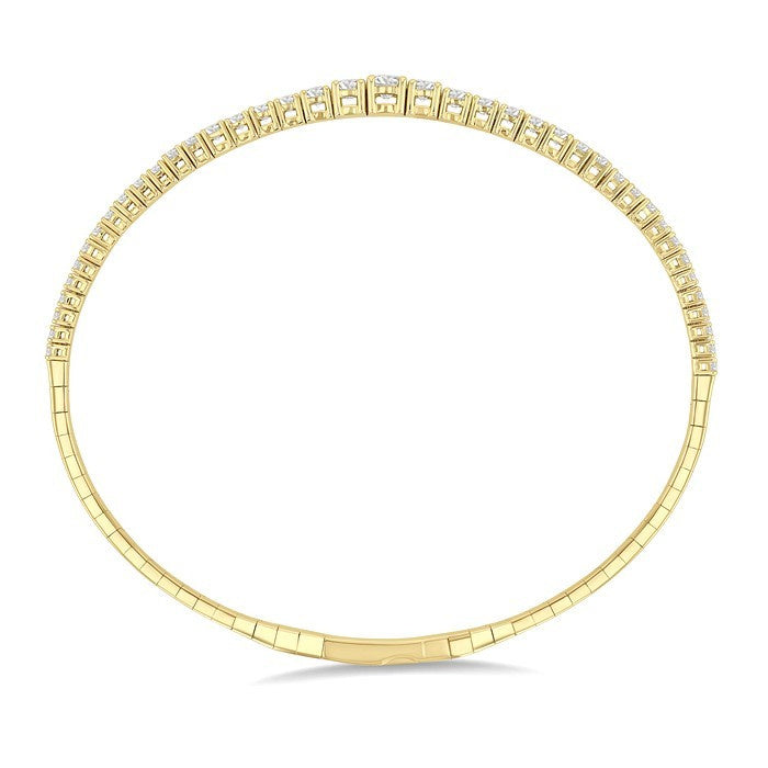 2 Ctw Round Cut Diamond Halfway Graduated Flex Bangle in 14K Yellow Gold