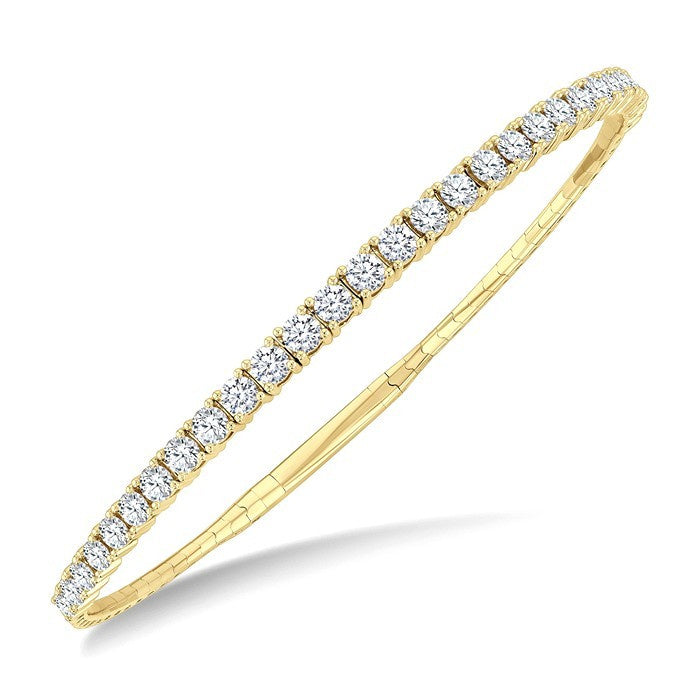 3 Ctw Round Cut Diamond Halfway Graduated Flex Bangle in 14K Yellow Gold