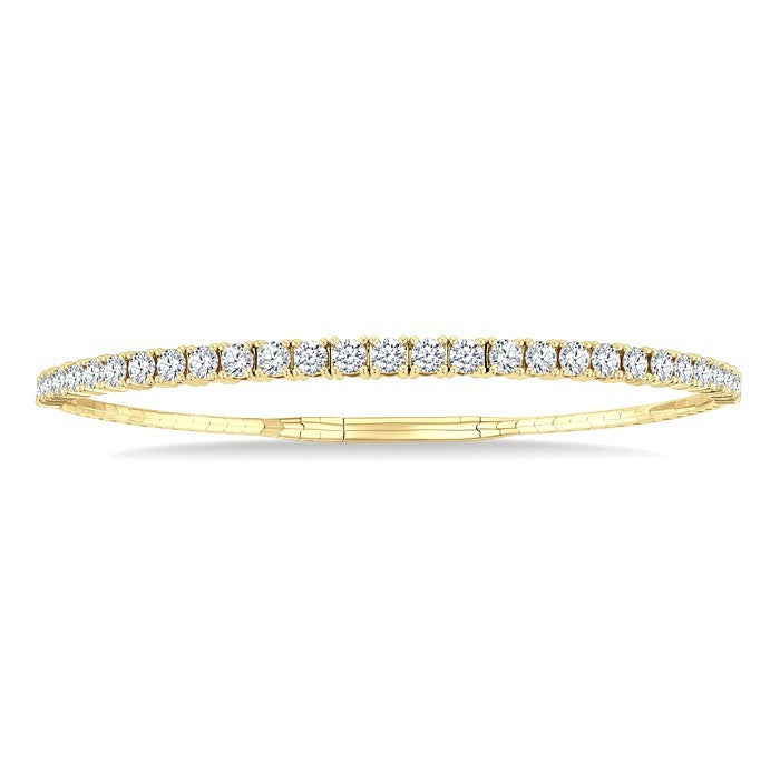 3 Ctw Round Cut Diamond Halfway Graduated Flex Bangle in 14K Yellow Gold