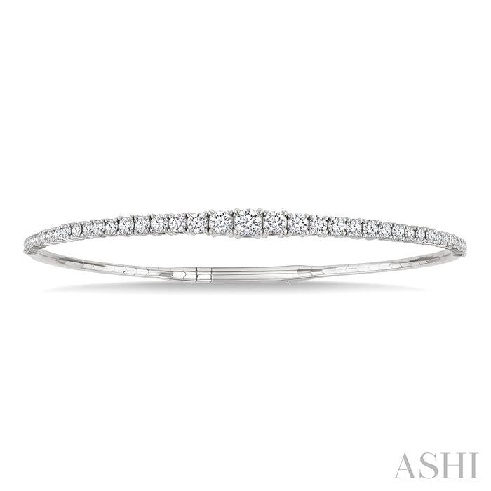 2 Ctw Round Cut Diamond Halfway Graduated Flex Bangle in 14K White Gold