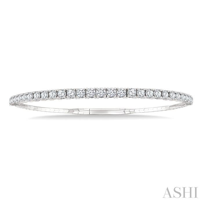 3 Ctw Round Cut Diamond Halfway Graduated Flex Bangle in 14K White Gold