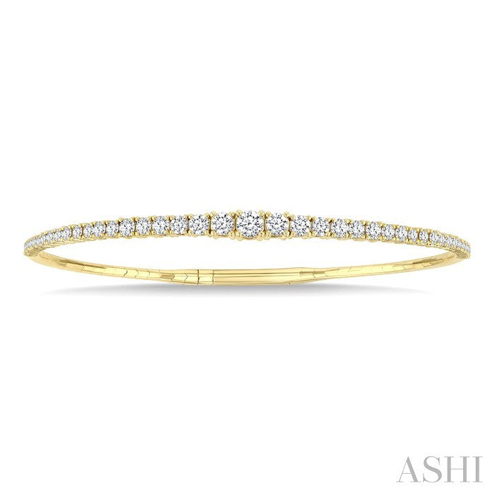 2 Ctw Round Cut Diamond Halfway Graduated Flex Bangle in 14K Yellow Gold