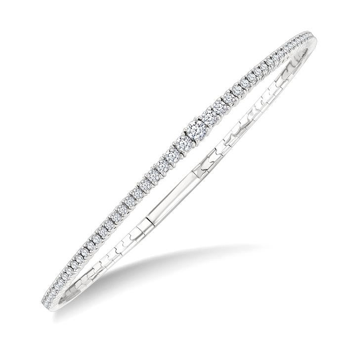 1 Ctw Round Cut Diamond Halfway Graduated Flex Bangle in 14K White Gold