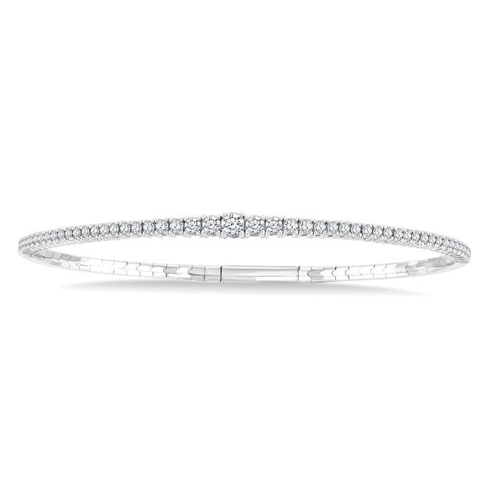 1 Ctw Round Cut Diamond Halfway Graduated Flex Bangle in 14K White Gold