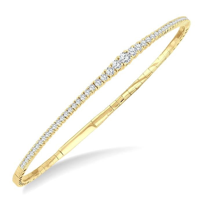 1 Ctw Round Cut Diamond Halfway Graduated Flex Bangle in 14K Yellow Gold