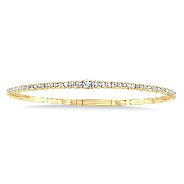 1 Ctw Round Cut Diamond Halfway Graduated Flex Bangle in 14K Yellow Gold