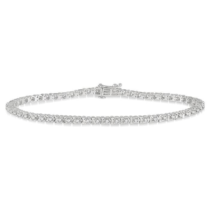 1 Ctw Round Cut Diamond Tennis Tulip Bracelet in 14K White Gold