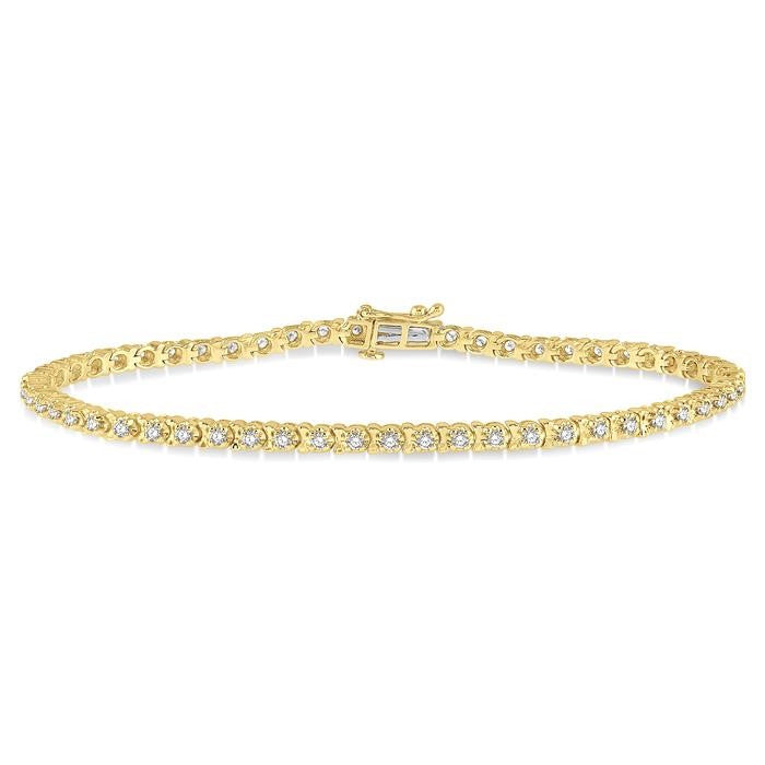 1 Ctw Round Cut Diamond Tennis Tulip Bracelet in 14K Yellow Gold