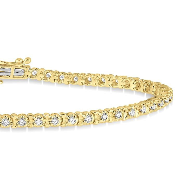 1 Ctw Round Cut Diamond Tennis Tulip Bracelet in 14K Yellow Gold