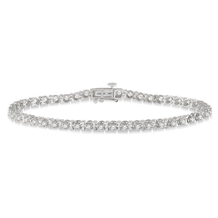 2 Ctw Round Cut Diamond Tennis Tulip Bracelet in 14K White Gold