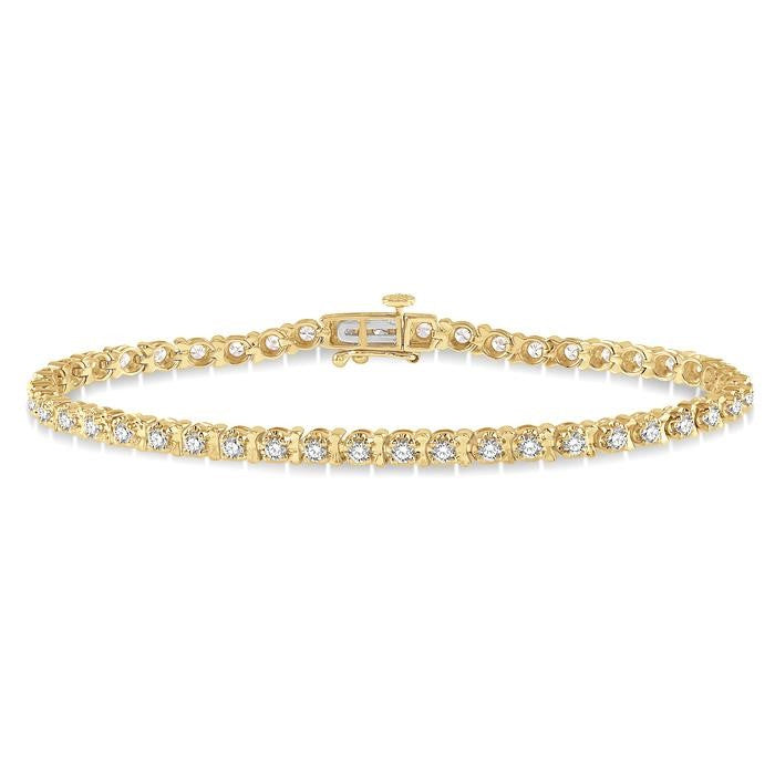 2 Ctw Round Cut Diamond Tennis Tulip Bracelet in 14K Yellow Gold