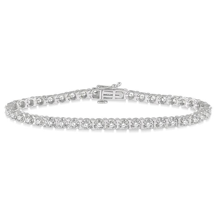 3 Ctw Round Cut Diamond Tennis Tulip Bracelet in 14K White Gold