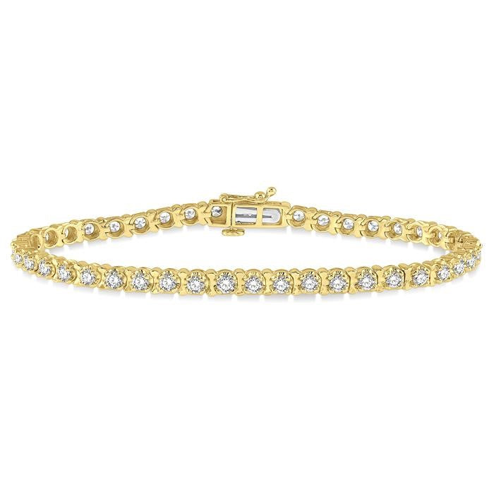 3 Ctw Round Cut Diamond Tennis Tulip Bracelet in 14K Yellow Gold