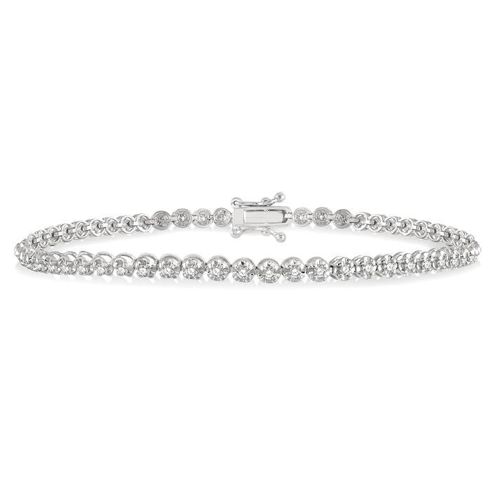 1 Ctw Round Cut Diamond Illusion Tennis Bracelet in 14K White Gold