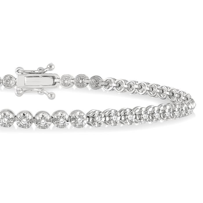 1 Ctw Round Cut Diamond Illusion Tennis Bracelet in 14K White Gold