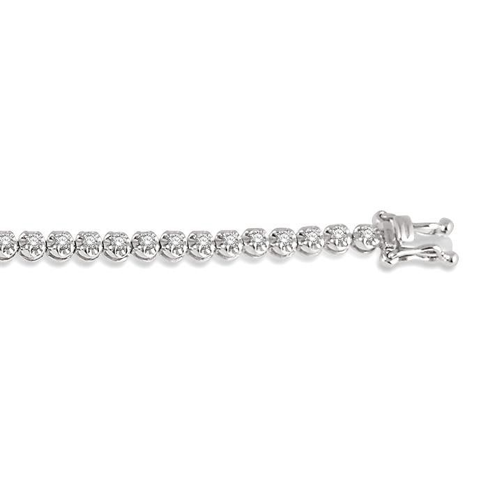 1 Ctw Round Cut Diamond Illusion Tennis Bracelet in 14K White Gold