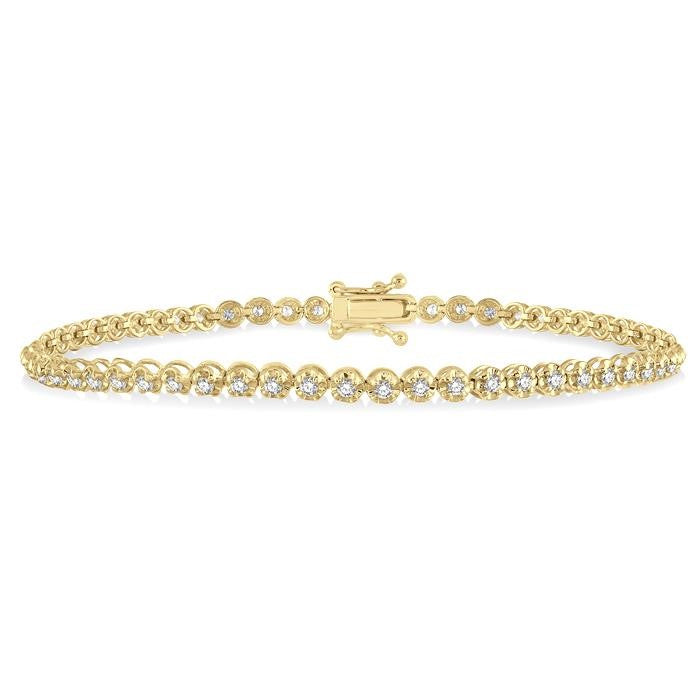 1 Ctw Round Cut Diamond Illusion Tennis Bracelet in 14K Yellow Gold