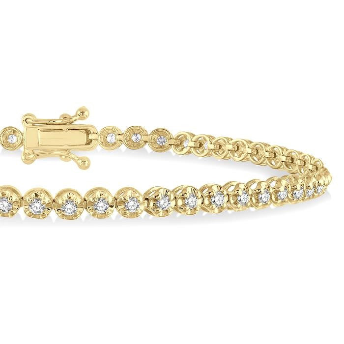 1 Ctw Round Cut Diamond Illusion Tennis Bracelet in 14K Yellow Gold