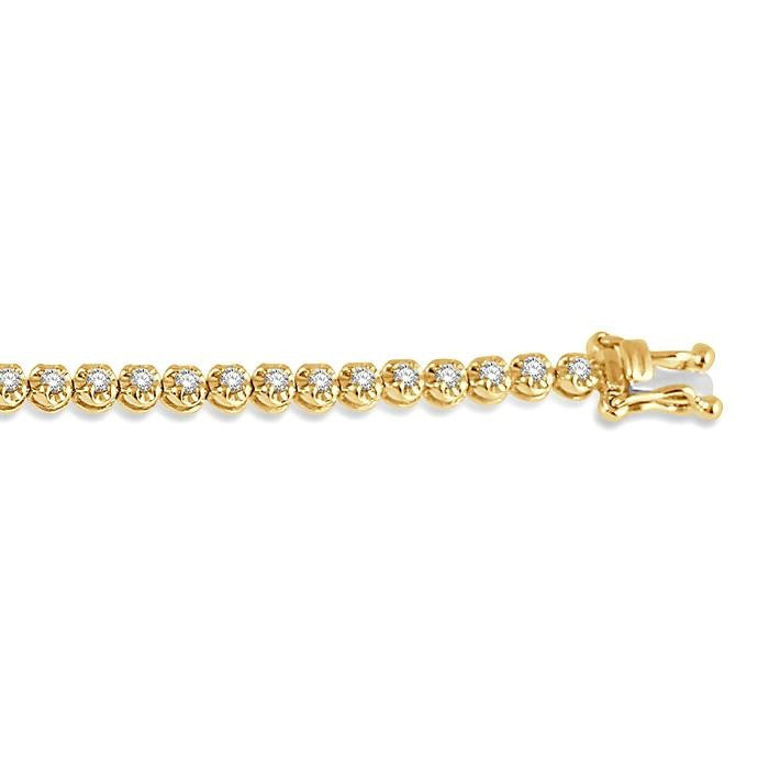 1 Ctw Round Cut Diamond Illusion Tennis Bracelet in 14K Yellow Gold