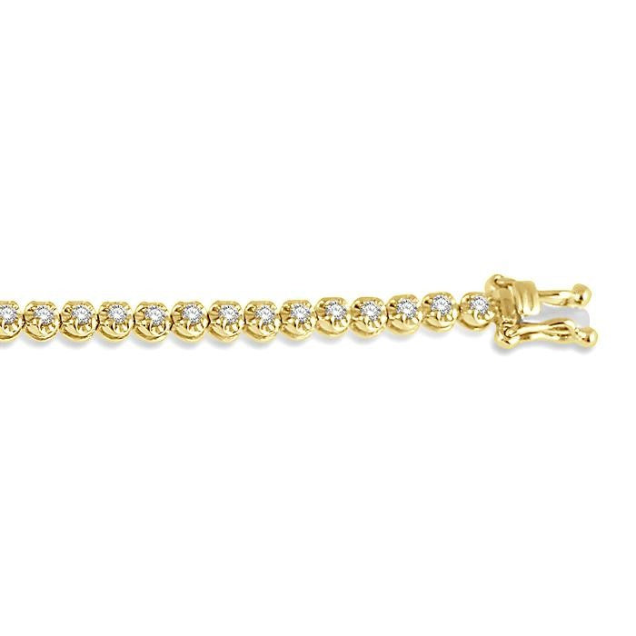 1 Ctw Round Cut Diamond Illusion Tennis Bracelet in 10K Yellow Gold