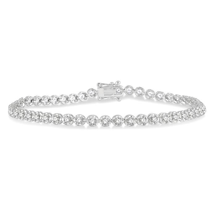 2 Ctw Round Cut Diamond Illusion Tennis Bracelet in 14K White Gold