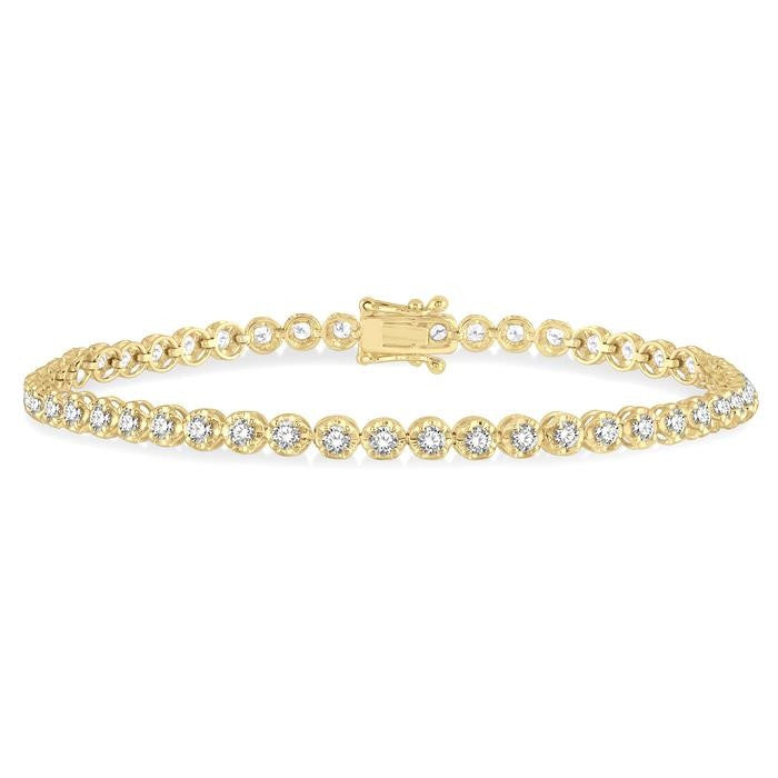 2 Ctw Round Cut Diamond Illusion Tennis Bracelet in 14K Yellow Gold