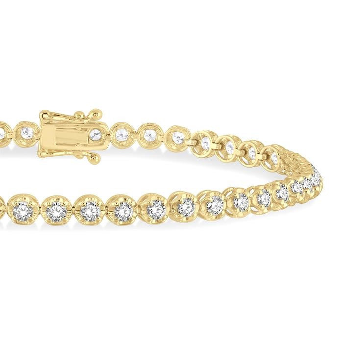 2 Ctw Round Cut Diamond Illusion Tennis Bracelet in 14K Yellow Gold