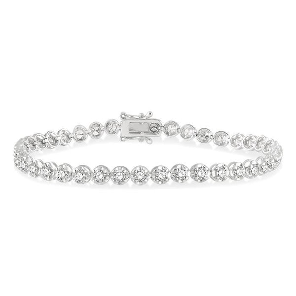 3 Ctw Round Cut Diamond Illusion Tennis Bracelet in 14K White Gold