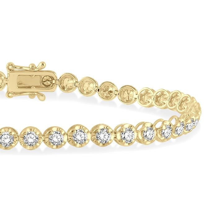 3 Ctw Round Cut Diamond Illusion Tennis Bracelet in 14K Yellow Gold