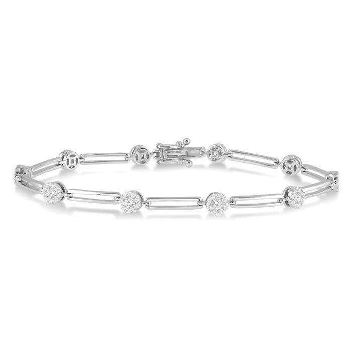 1 1/5 Ctw Shine Bright Round Cut Diamond Paperclip Link Bracelet in 14K White Gold