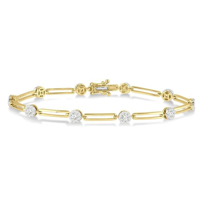 1 1/5 Ctw Shine Bright Round Cut Diamond Paperclip Link Bracelet in 14K Yellow and White Gold