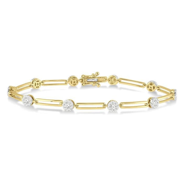 1 1/5 Ctw Shine Bright Round Cut Diamond Paperclip Link Bracelet in 14K Yellow and White Gold