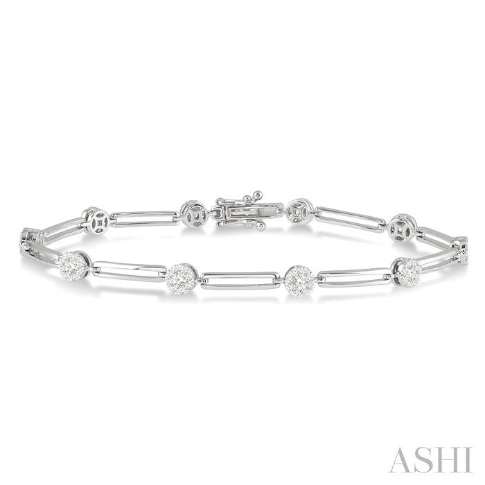 1 1/5 Ctw Lovebright Round Cut Diamond Paperclip Link Bracelet in 14K White Gold