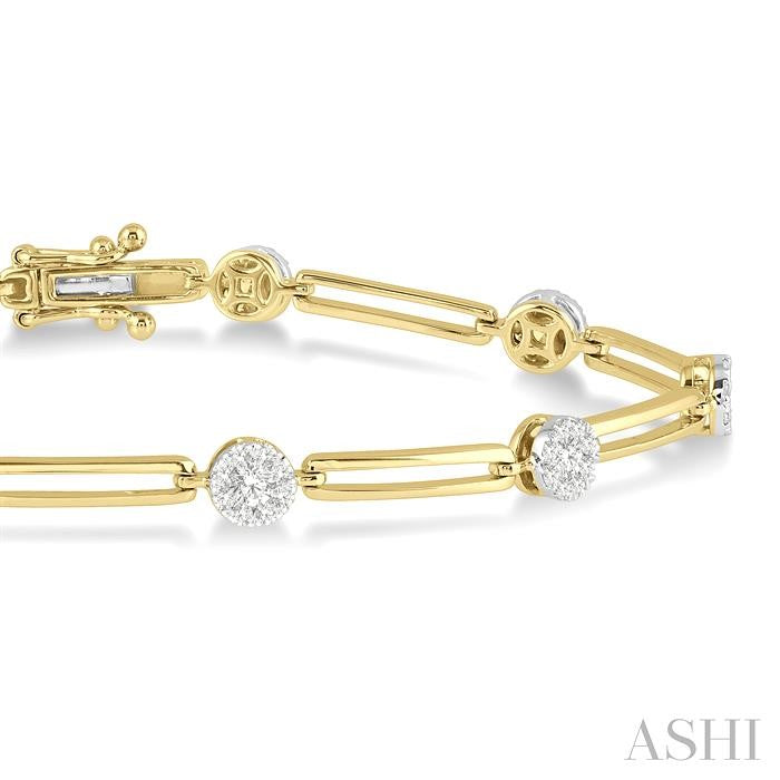 1 1/5 Ctw Shine Bright Round Cut Diamond Paperclip Link Bracelet in 14K Yellow and White Gold