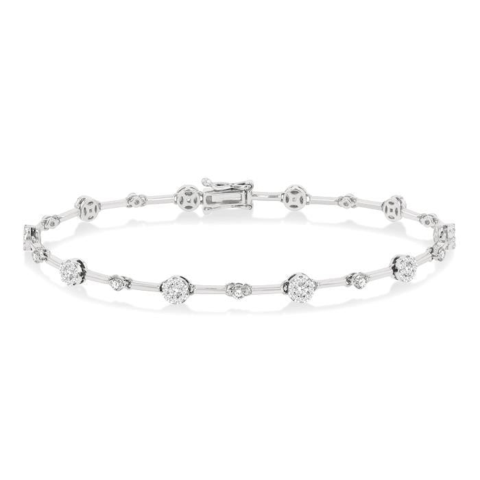 1 Ctw Shine Bright Round Cut Diamond Bar Bracelet in 14K White Gold