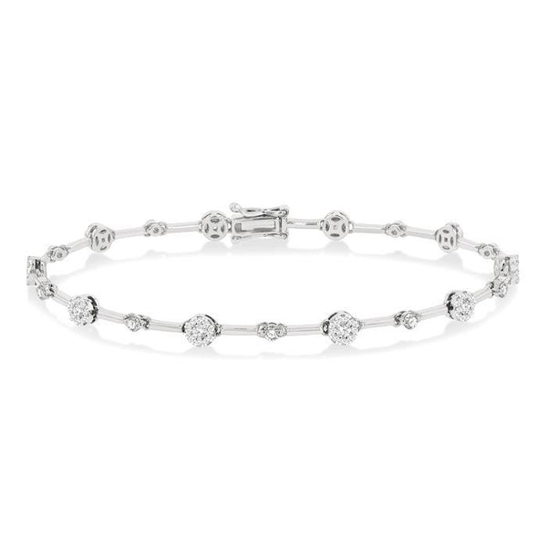 1 Ctw Shine Bright Round Cut Diamond Bar Bracelet in 14K White Gold