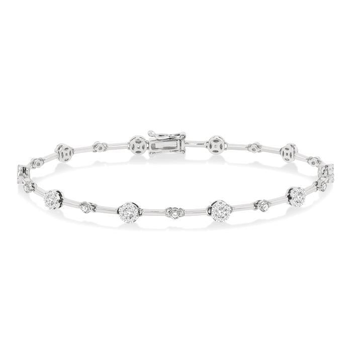 1 Ctw Shine Bright Round Cut Diamond Bar Bracelet in 14K White Gold