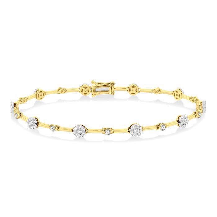 1 Ctw Shine Bright Round Cut Diamond Bar Bracelet in 14K Yellow and White Gold