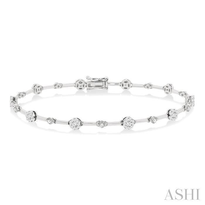 1 Ctw Shine Bright Round Cut Diamond Bar Bracelet in 14K White Gold